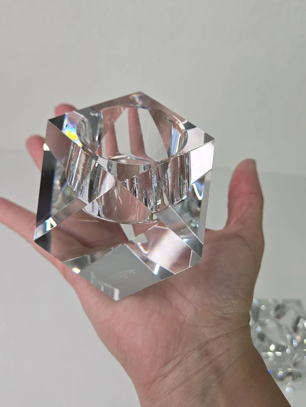 Rosenthal‎ Crystal Candle Holder Pair Regency Geometric Faceted Votive Tea Light